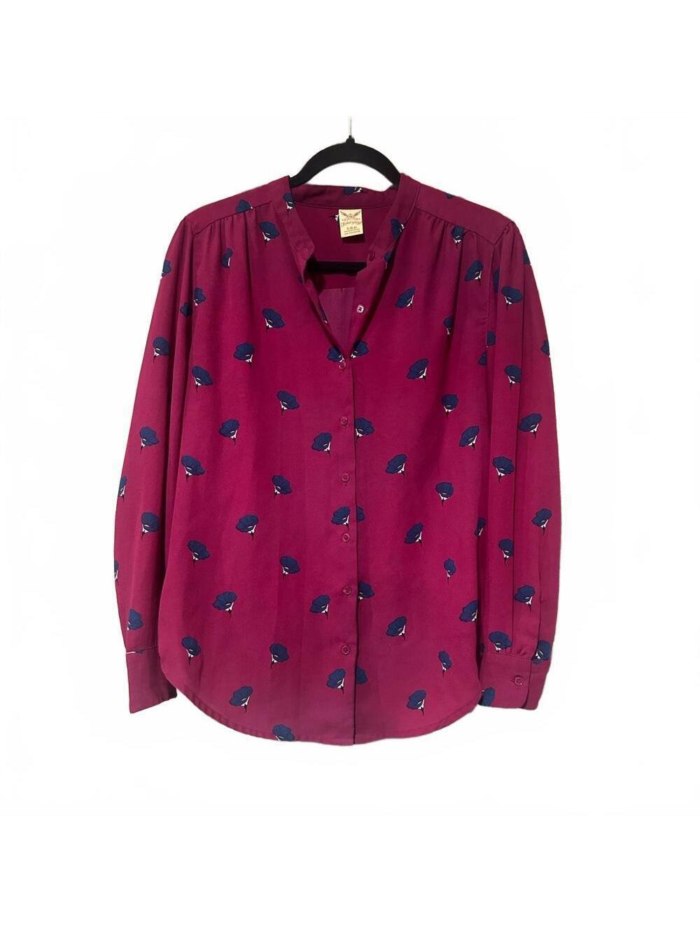 Faded Glory Maroon Top with Navy Floral Design